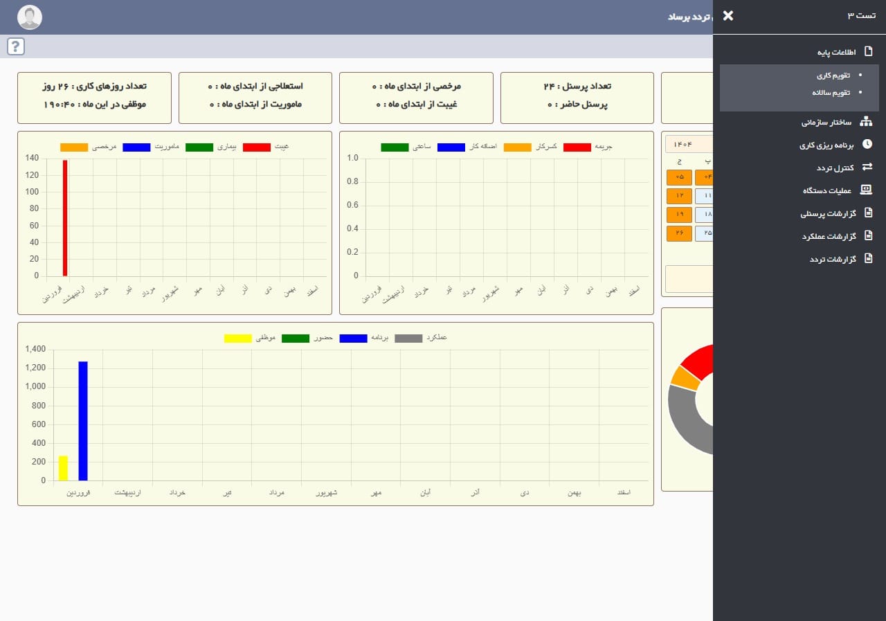 منوی تقویم کاری